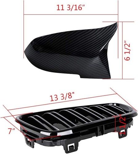 Gloss Black Kidney Grill + Carbon Fiber Mirror Caps For BMW F22 F23 M2 F87 14-18 - Picture 6 of 10