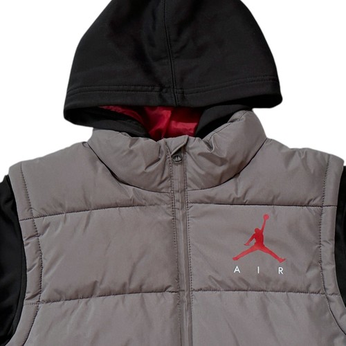 Air Jordan Hoodie Puffer Vest Jacket Boys Size Large 12-13 Jumpman Gray Black - Picture 3 of 12