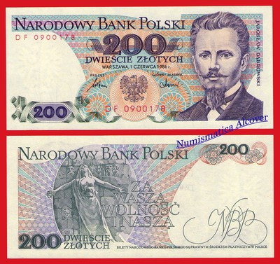 Poland Pick 144 144c 200 Zlotych UNC 1986