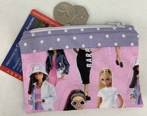Coin Purse Kids Barbie Doll fabric Credit card holder Handmade in Cheshire.