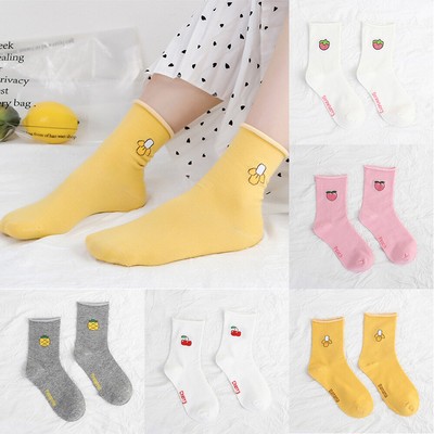 Cartoon Fruit Pattern Women Cute Ankle High Casual Cotton Socks Embroidery Socks Cartoon Fruit Pattern Women Cute Ankle High Casual Cotton Socks Embroidery Socks