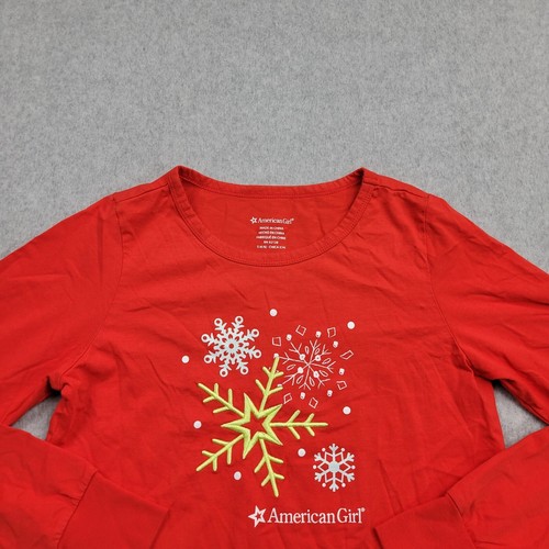 American Girl Night Shirt Youth Girls Small 4/6 Red Holiday Dreams Long Sleeve - Picture 8 of 10