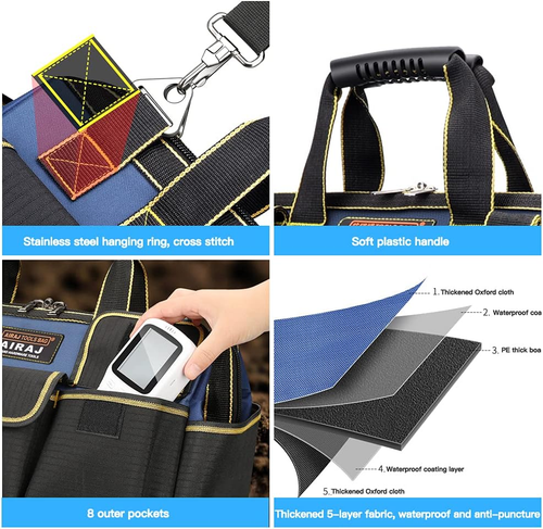 Tool Bag,16 Inch Waterproof Tool Bag Organizer with ABS Molded Hard Base - Picture 3 of 12