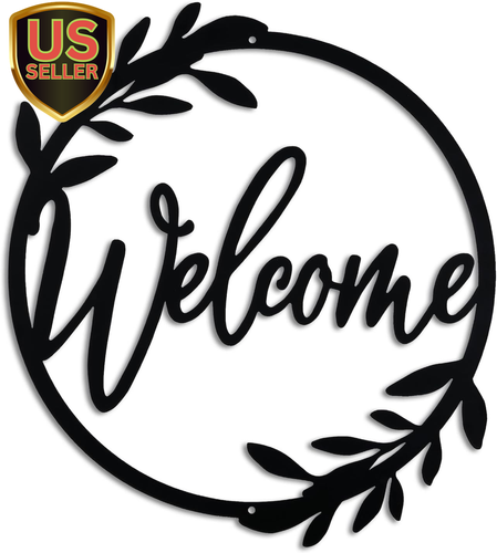 Metal Welcome Sign for Front Door - Large 13.5 Inch Black Wall Decor - Indoor...