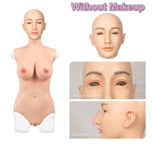Silicone Full Bodysuit Breast Forms + Head Mask Full Face Disguise Crossdresser - Picture 2 of 20