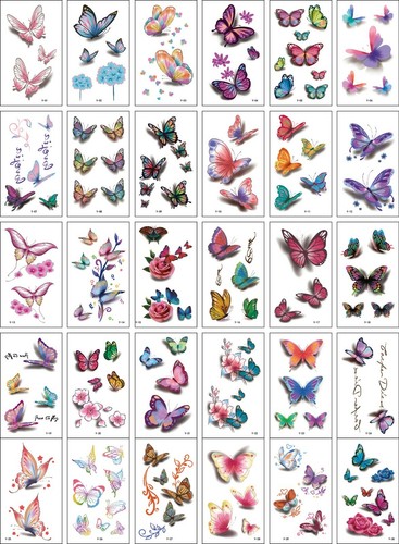 30 Sheets Flowers Butterflies Cartoon Art Temporary Tattoos Stickers for skin - Picture 8 of 28