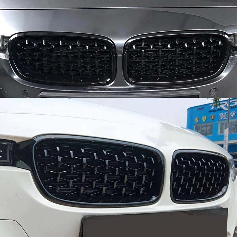 2x Diamond Front Kidney Grille For 2012-2018 BMW F30 320i 328i Gloss Black Grill Foto 2 de 4