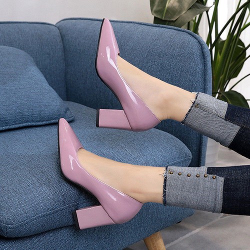 Womens Ladies Pointed-Toe Court Shoes Classics High Block Heels Pumps Plus Size - Picture 38 of 49