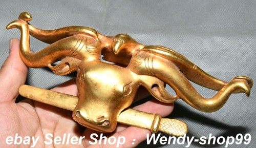 Ancienne collection statue animal dynastie cuivre doré épée bovin bœuf faucon oiseau