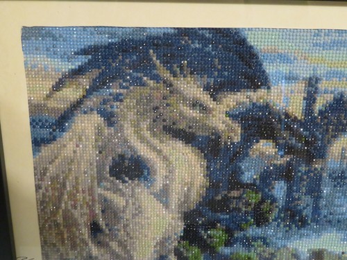 Framed Diamond Painted Dragon Picture, Signed - Picture 2 of 5