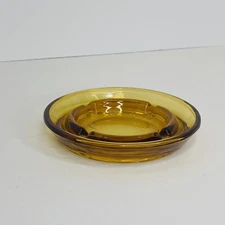 Amber Glass Ashtray Round Vintage Honey Gold Mid Century Modern MCM Ashtray 5"