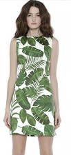 Alice + Olivia Coley Crew Tropical Leaves Dress White Green Size 8 NWOT