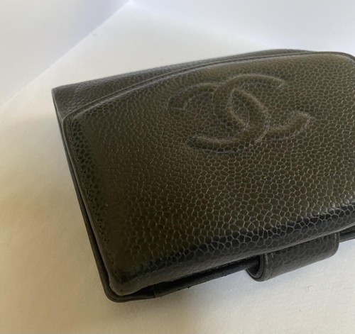 Auténtico conjunto completo de billetera compacta vintage Chanel atemporal caviar negro herrajes dorados - Imagen 16 de 22