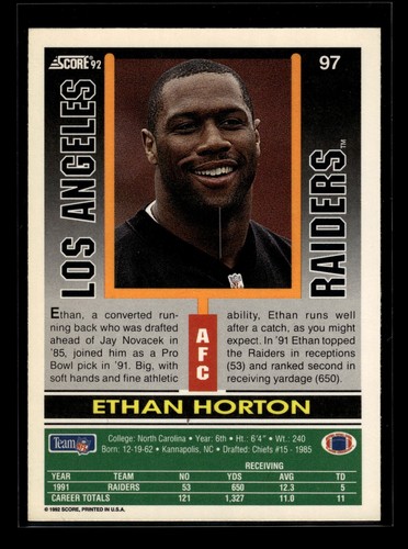 1992 Score #97 Ethan Horton (NM)(FTB) - Picture 2 of 2