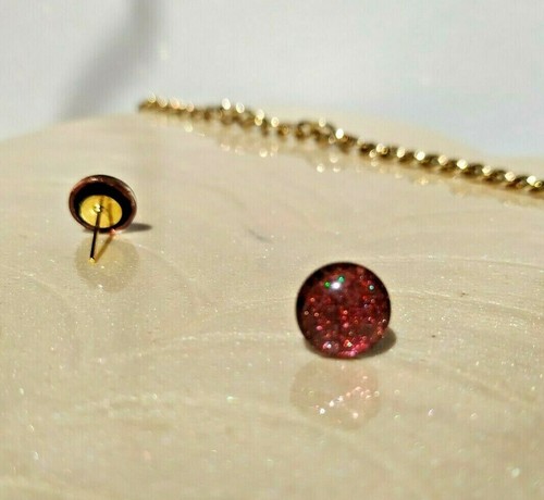 Ohrstecker Cabochon Rot Kupfer Glas Handgemacht Ohrringe Nickelfrei Glitzer 86 - Bild 5 von 11