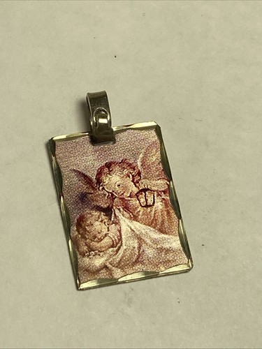 medal pendant Guardian Angel Sterling Silver vintage unused Small - Picture 8 of 10