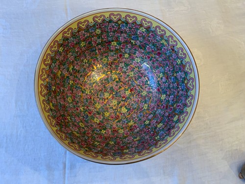LARGE Chinese Rose Medallion Porcelain painted Bowl 14" center piece - Picture 6 of 11