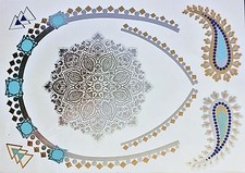 Flash Disposable Temporary Adhesive Tattoo Gold Silver Turquoise Blau 8teile