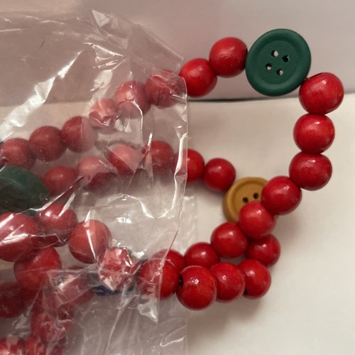Vtg Kurt Adler two 9 ft Red Christmas Beads and buttons farm house Garland - Picture 3 of 4