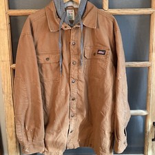 Dickies Men's Hooded Brown Canvas Quilt Lined Jacket Size XL Sherpa Lined, Paint
