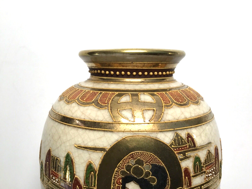 JAPANESE SATSUMA MAIJI PERIOD VASE - 7-1/4" HAND PAINTED & SIGNED - DRAGON RIDER - Picture 8 of 13