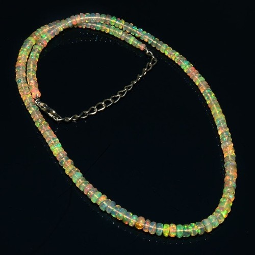 Collana in argento sterling 925 con perline di rondelle opale etiope fuoco, 3... - Foto 2 di 4