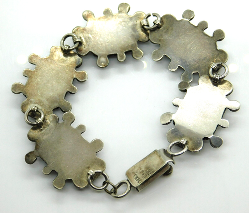 Vintage Taxco Mexico 925 Sterling Silver Multicolor Gemstone Link Bracelet - Picture 7 of 11
