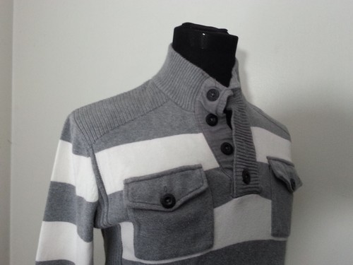 INC International Concepts Hombre Talla M Algodón Suéter Henley Gris Rayas - Imagen 8 de 10