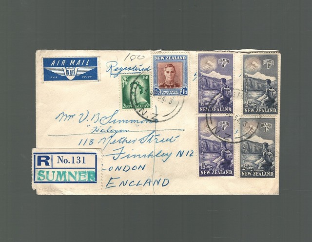1954 New Zealand Airmail CoverNational Airways NAC Sumner to London England 1954 New Zealand Airmail CoverNational Airways NAC Sumner to London England
