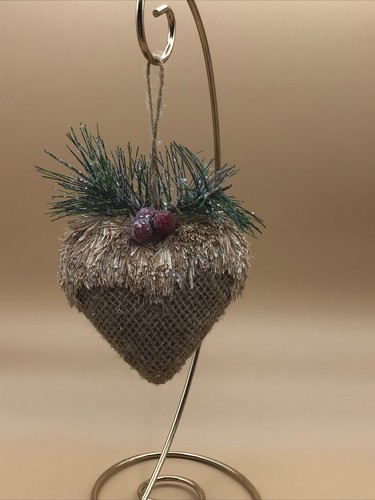 Rustic Burlap Heart Shaped Christmas Ornament Wrapped with Decorations - 4 1/2" - Picture 1 of 2