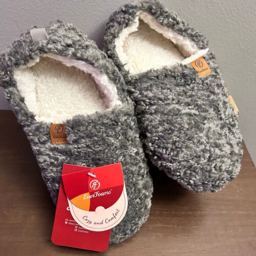 EverFoams Women’s Soft Curly Full Slippers Memory Foam House Shoes Light Gray - Picture 7 of 8
