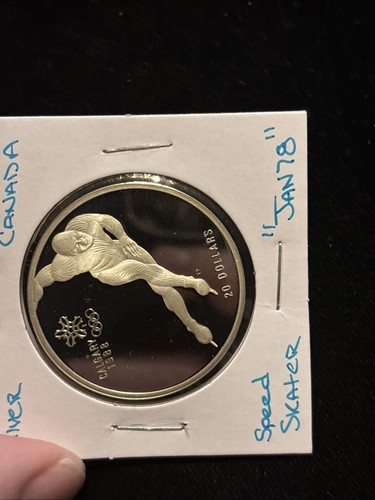 1985 Canada $20 Dollar Speed Skater Silver Coin “jan78” 1988 Olympics Proof - Picture 7 of 19