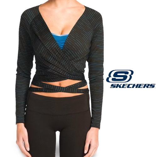 Skechers Performance Yoga Athletic Wrap Top Stretch Stiped Black Size S $40  | eBay
