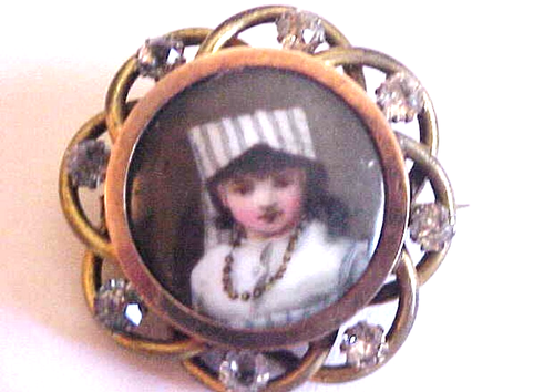 Vintage EIF & Co. Hand Painted Miniature Child Portrait Pendant & Pin - Picture 2 of 4