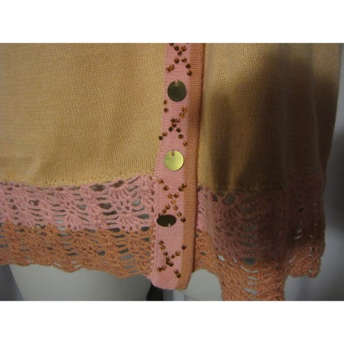 Storybook Knits S Peach Pink Lightweight Cardigan Sweater Beaded Detail - Picture 2 of 3