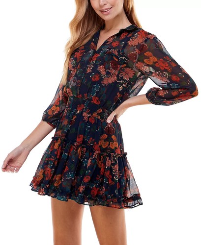 City Studio Juniors' Floral-Print Shirtdress MSRP $49 Size M # 12B 1738 Blm - Picture 3 of 6