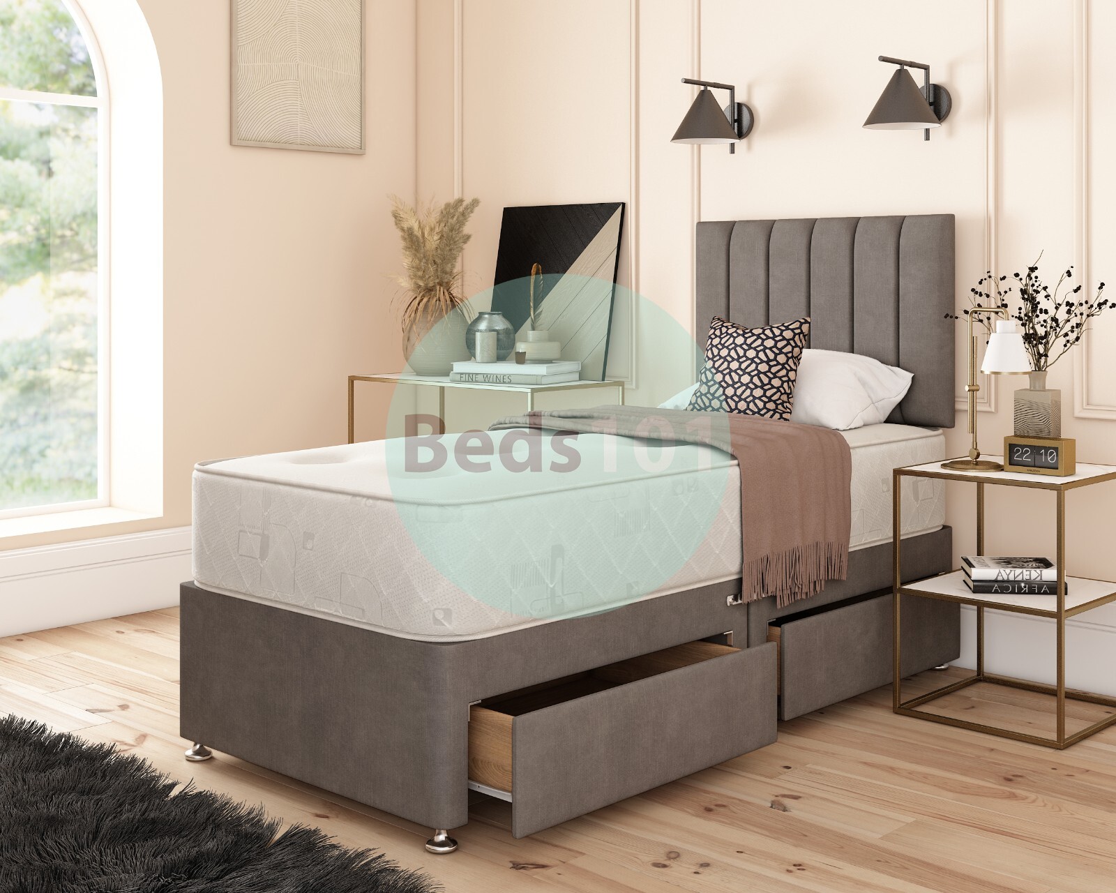 BRAND NEW COMPLETE DIVAN BED CONISTON FABRIC + MATTRESS + DIVAN BASE + HEADBOARD