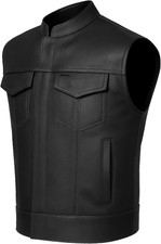 SOA Men  S Leather Biker Vest   Club Style Motorcycle Vest W/Concealed Carry Pock