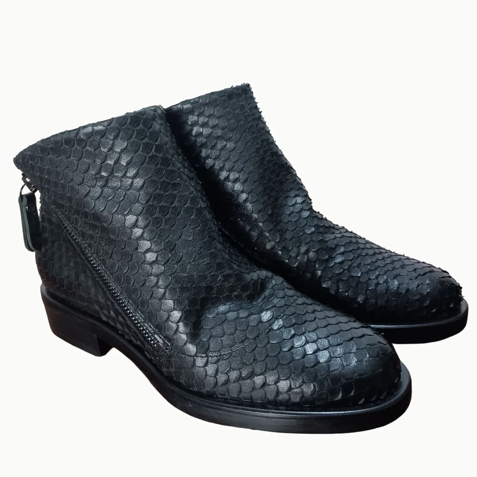 NUEVOS BOTINES LILIMILL ITALIA CUERO NEGRO ESCAMAS SERPIENTE PUNTA REDONDA CREMALLERA (6) 6701 Foto 2 de 4