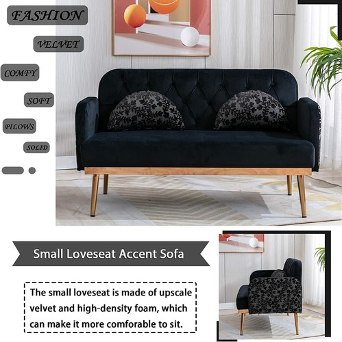 Velvet Sofa Couch Upholstered Sofa Bed Accent Armchair Loveseat Sofa w/ Pillows - Picture 30 of 82