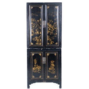lacquer tall cabinet chinese wide antique piece designs gold