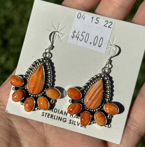 Pendientes Navajo de Plata de Ley 925 Naranja Ostra Espinosa Hechos a Mano C Wylie - Imagen 1 de 12