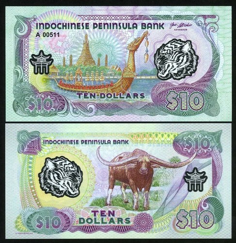 Indochinese Peninsula, 10 $ 2021, Clear Window Polymer, UNC - Royal Barge, Ox F - Bild 2 von 2