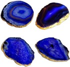 Blue Agate Coasters for Drinks - Set of 4 - Modern Gold Edge Stone Geode 