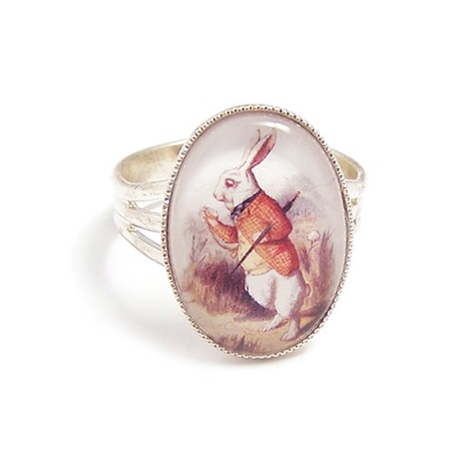 The white rabbit ring alice in wonderland I'M LATE silver fairytale adjustable