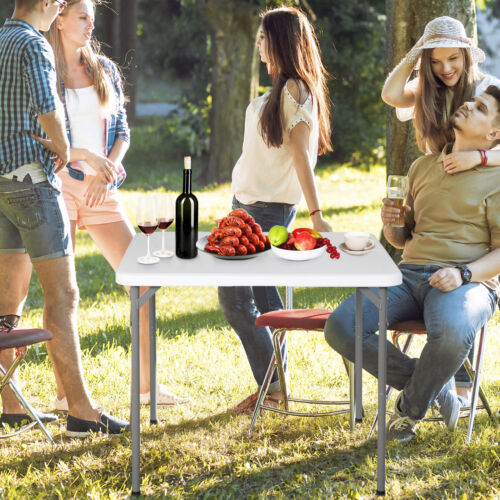 34" Portable Plastic Dining Card Table Fold-in-Half w/ Handle Outdoor Party - Picture 2 of 15