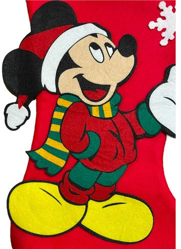 Mickey Unlimited Disney Mouse Catching Snowflake Red Felt Christmas Stocking - Picture 2 of 5