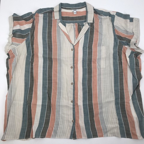 Striped Button Down Shirt 5X Women's Plus Size Blouse Top Summer Short Sleeve - Picture 1 of 9