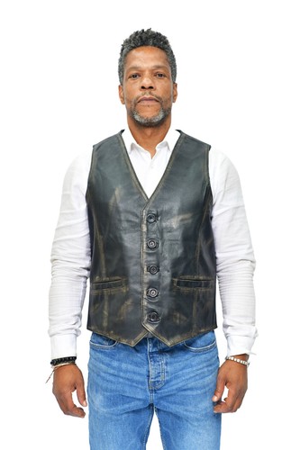 Herren Weiches Schwarzes Leder Weste Klassisch Freizeit Formell Traditionell - Bild 1 von 7