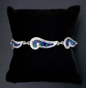 VTG-Sterling-Silver-TAXCO-Azurite-Inlay-Textured-Paisley-Link-Bracelet-7-25-034